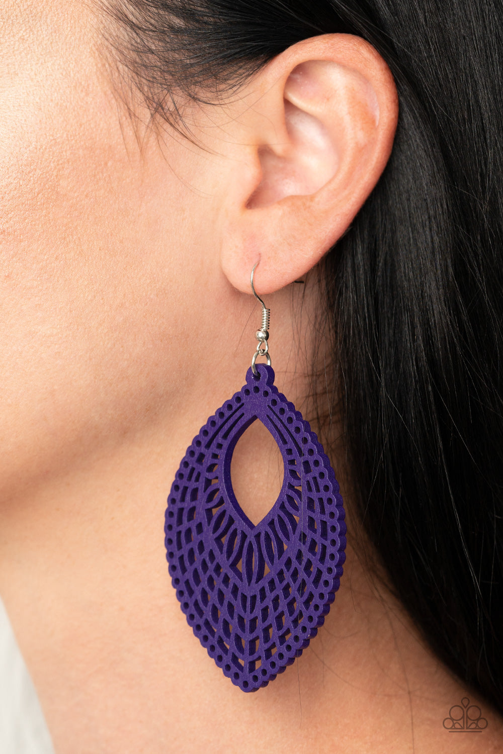 ONE BEACH AT A TIME - PURPLE CUTOUT GEOMETRIC WOODEN EARRNGS