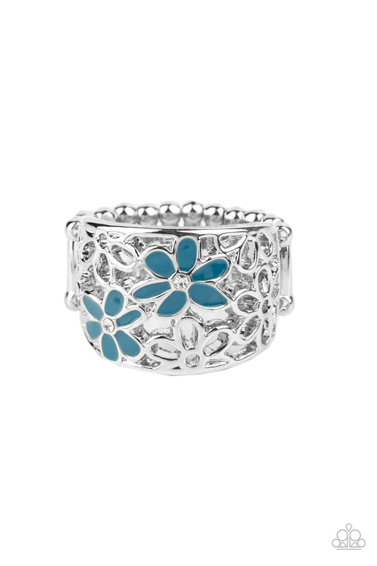 CLEAR AS DAISY - BLUE ENAMEL FLOWER RING