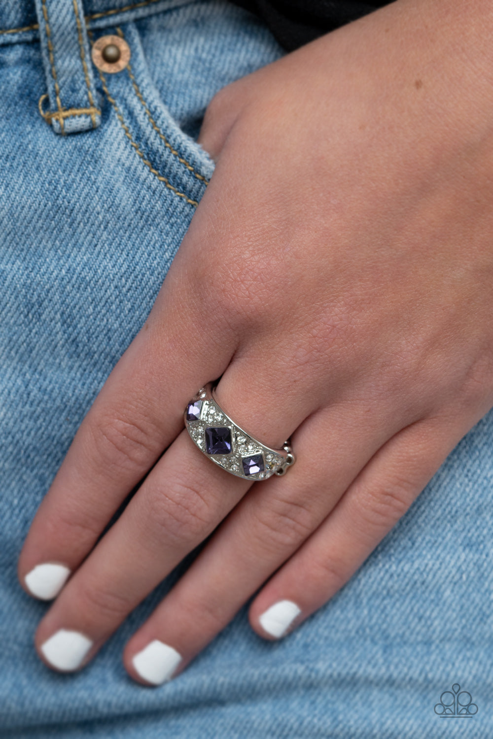 NEW AGE NOUVEAU - PURPLE AMETHYST RHINESTONES BAND RING