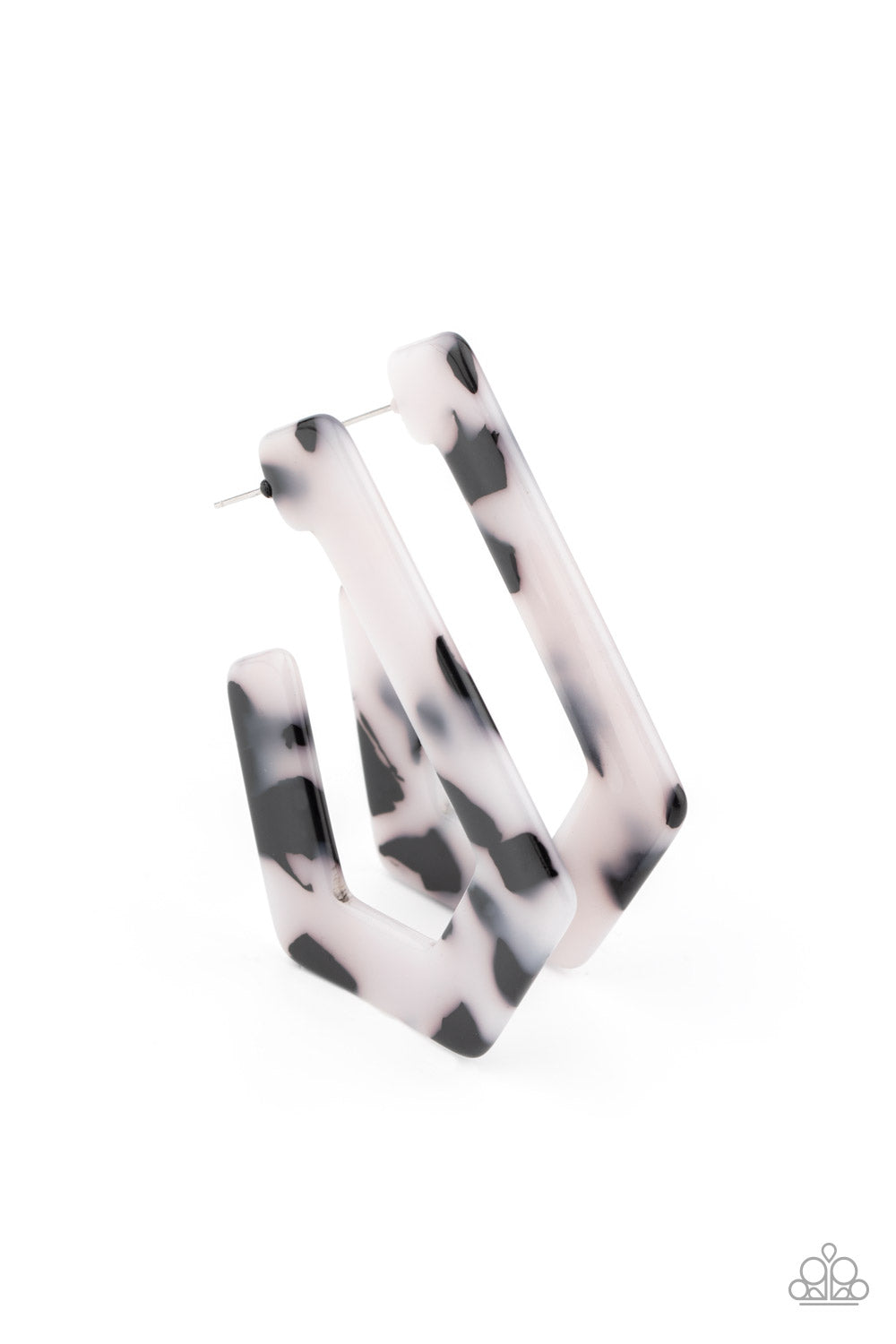 FLAT OUT FEARLESS - WHITE AND BLACK COW ACRYLIC GEOMETRIC HOOP EARRINGS