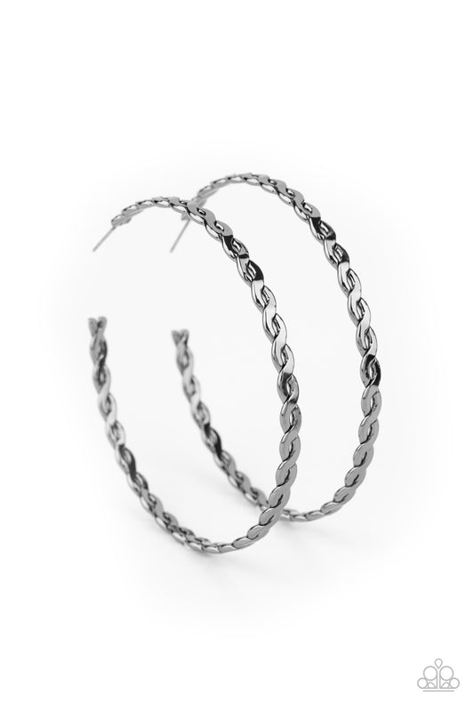 INFINITE TWIST - BLACK TWISTED GUNMETAL LARGE HOOP EARRINGS