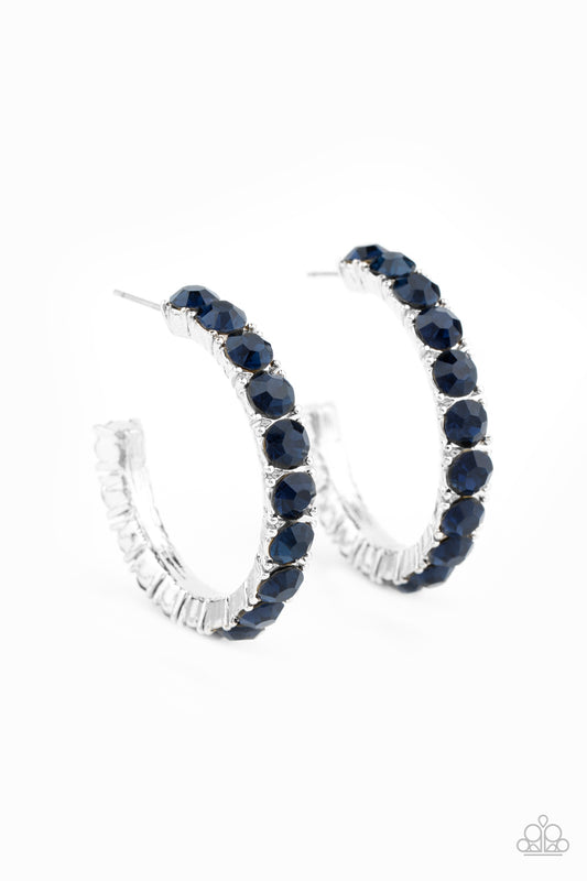CLASSY IS IN SESSION - BLUE SAPPHIRE RHINESTONES HOOP EARRINGS