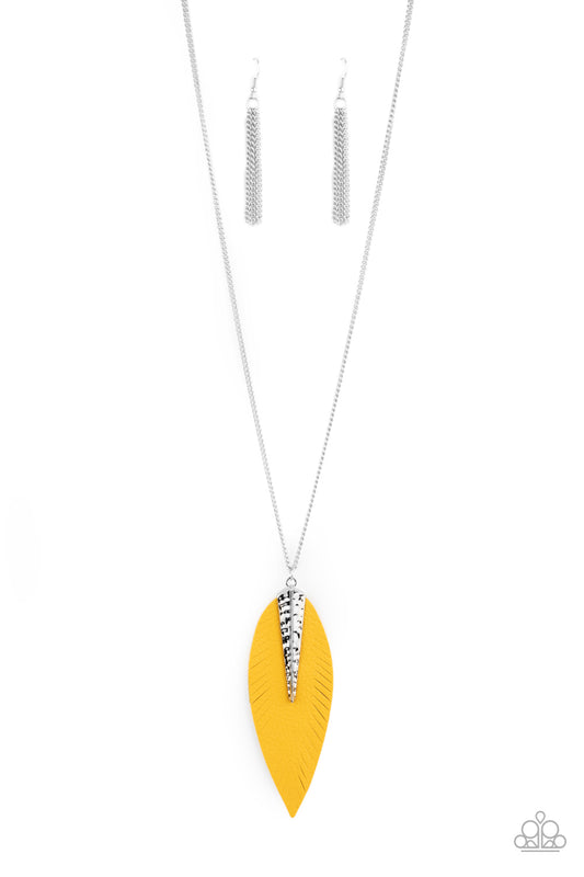 QUILL QUEST - YELLOW LEATHER LEAF FEATHER NECKLACE