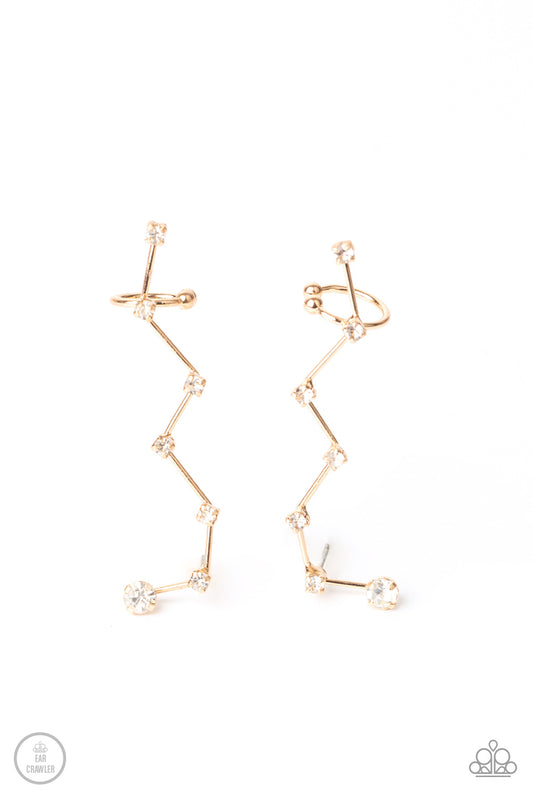 CONSTELLATION PRIZE - GOLD STARS PLANETS CLEAR RHINESTONES EAR CRAWLER EARRINGS