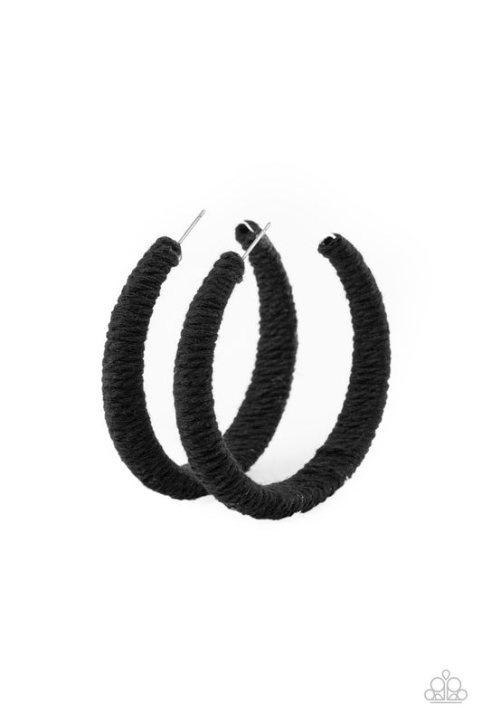 TWINE AND DINE - BLACK TWINE WRAPPED HOOP EARRINGS