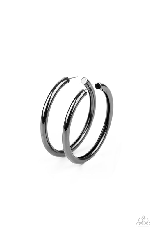 CURVE BALL - BLACK GUNMETAL TUBE LARGE HOOP EARRINGS