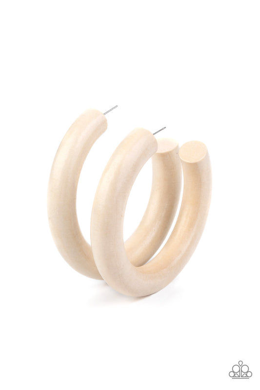 I WOOD WALK 500 MILES - WHITE WOODEN HOOP EARRINGS