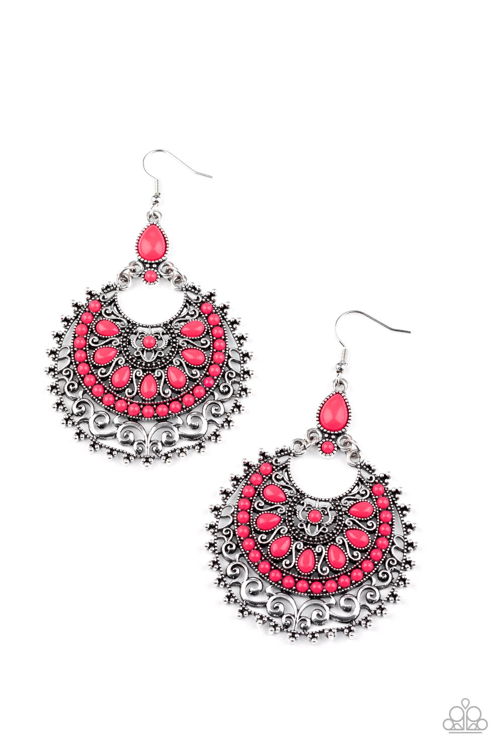 LAGUNA LEISURE - PINK BEADED FILIGREE PENANT EARRINGS