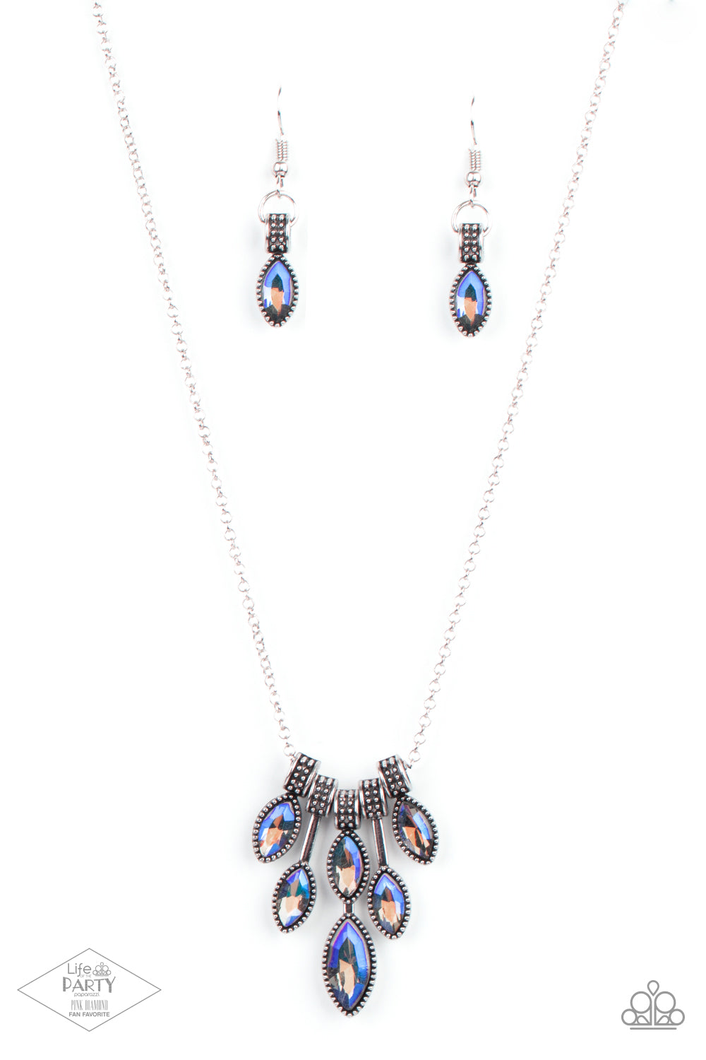 YOU SHOULD SEE ME IN A CROWN - MULTI IRIDESCENT BLUE OIL SPILL IRIDESCENT FROZEN NECKLACE