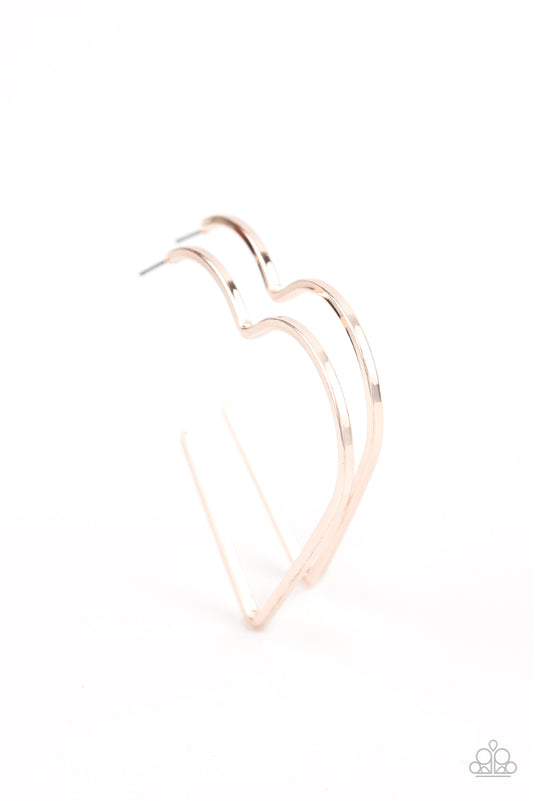 I HEART A RUMOR - ROSE GOLD SKINNY SLIM HEART HOOP EARRINGS