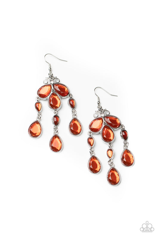 CLEAR THE HEIR - ORANGE RHINESTONES FRINGE EARRINGS