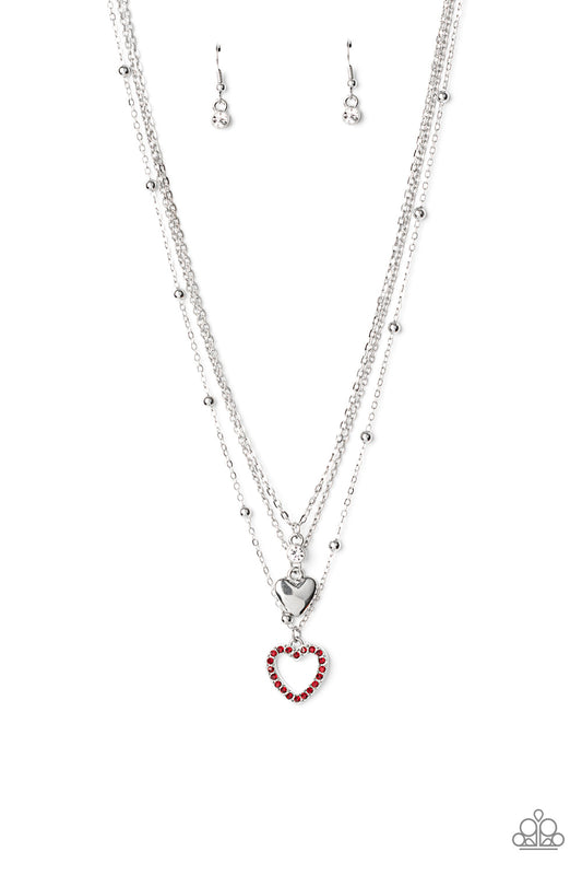 NEVER MISS A BEAT - RED RHINESTONES HEARTS NECKLACE