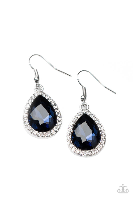 DRIPPING WITH DRAMA - BLUE SAPPHIRE RHINESTONE TEARDROP EARRINGS