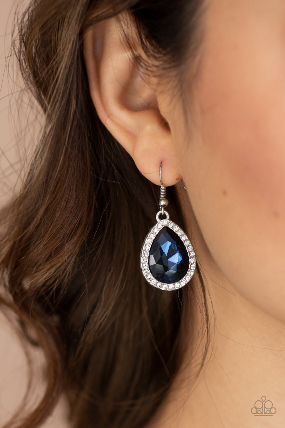 DRIPPING WITH DRAMA - BLUE SAPPHIRE RHINESTONE TEARDROP EARRINGS