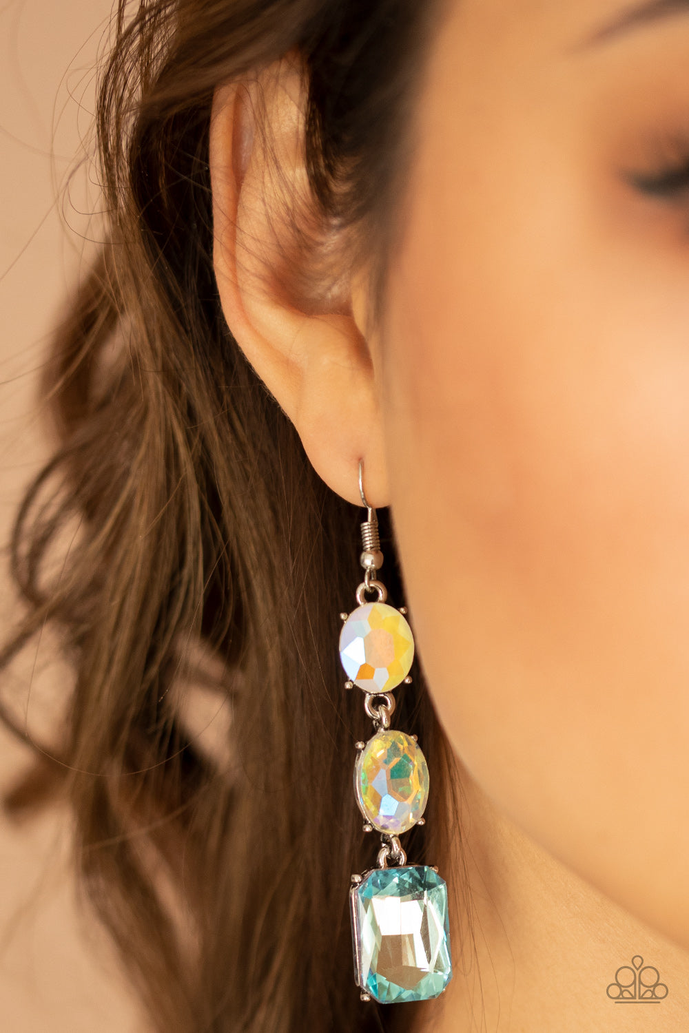 DRIPPING IN MELODRAMA - BLUE IRIDESCENT OIL SPILL PENDANT EARRINGS