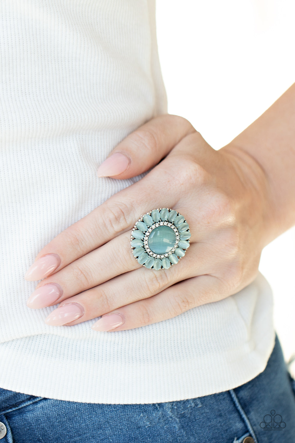 ELEGANTLY EDEN - BLUE FLORAL FLOWER MOONSTONE RING