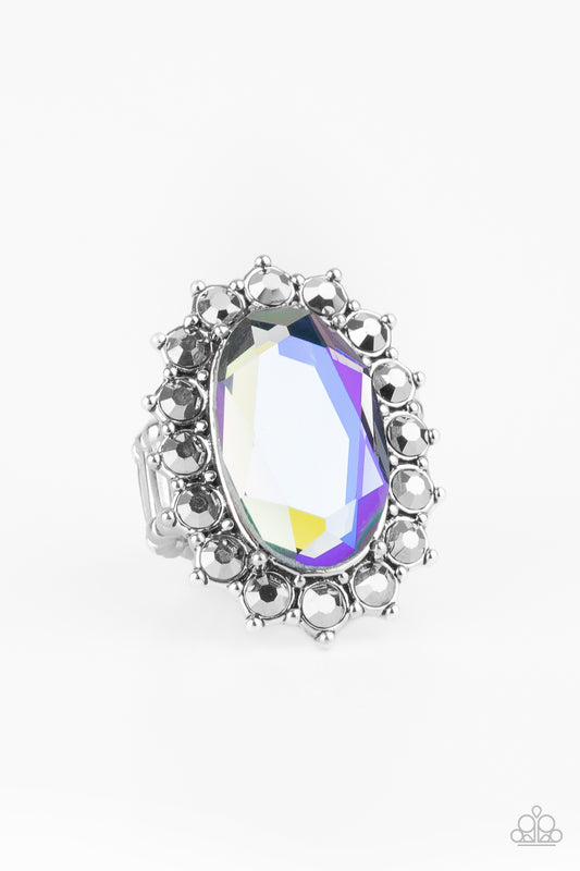 BLING OF ALL BLING - BLUE IRIDESCENT OIL SPILL OVAL RHINESTONE RING