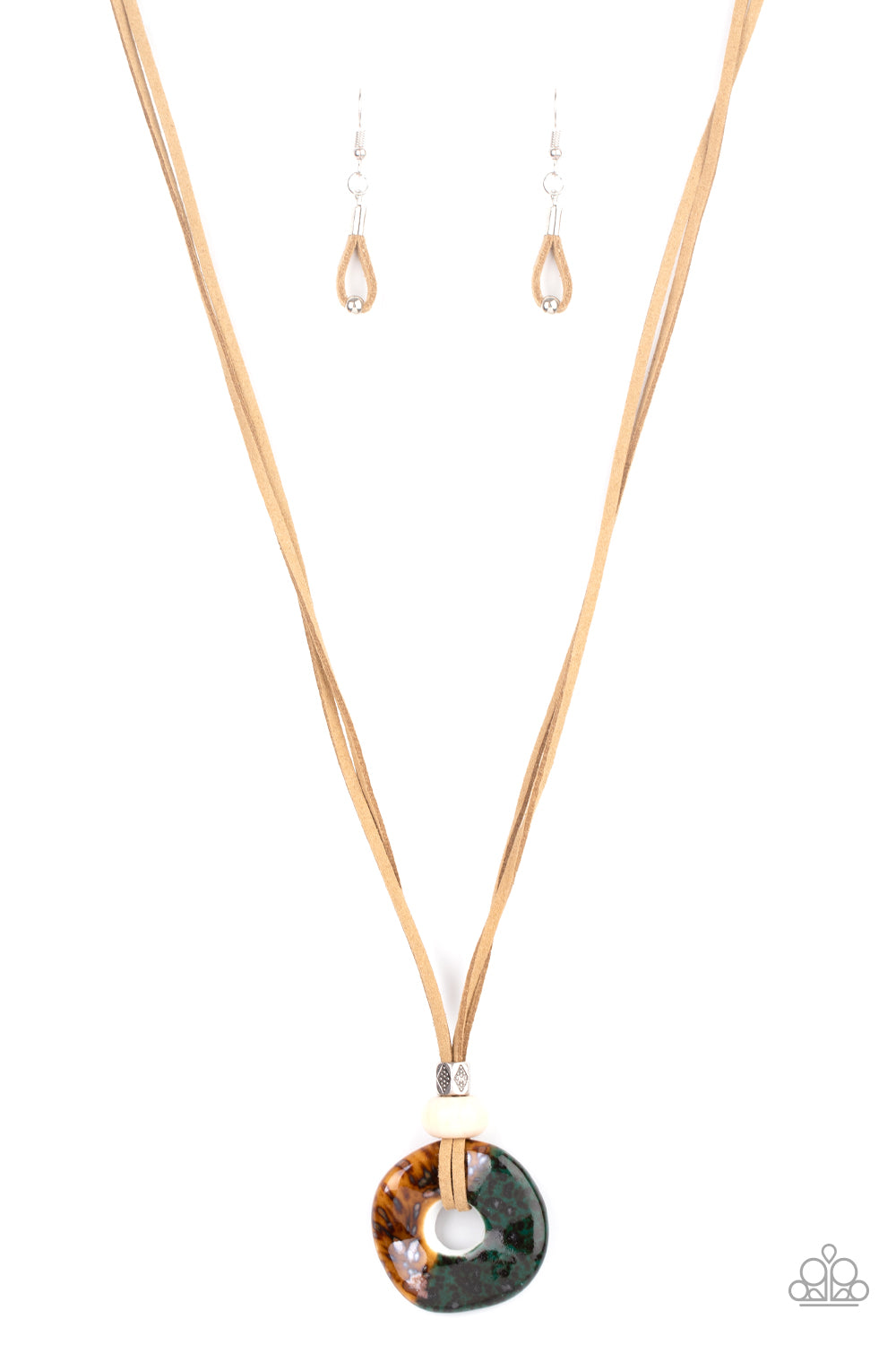 PRIMAL PARADISE - BROWN CERAMIC GLAZED ROUND SUEDE NECKLACE