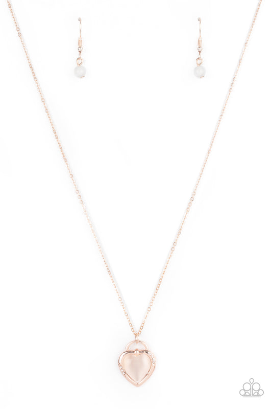 A DREAM IS A WISH YOUR HEART MAKES - ROSE GOLD MOONSTONE CAT EYE HEARTS NECKLACE