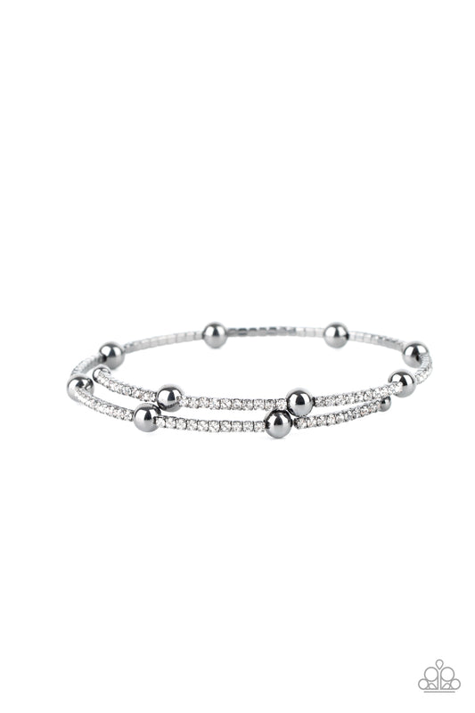 STANDOUT SHINE - BLACK METAL WHITE DIAMOND RHINESTONES COIL BRACELET