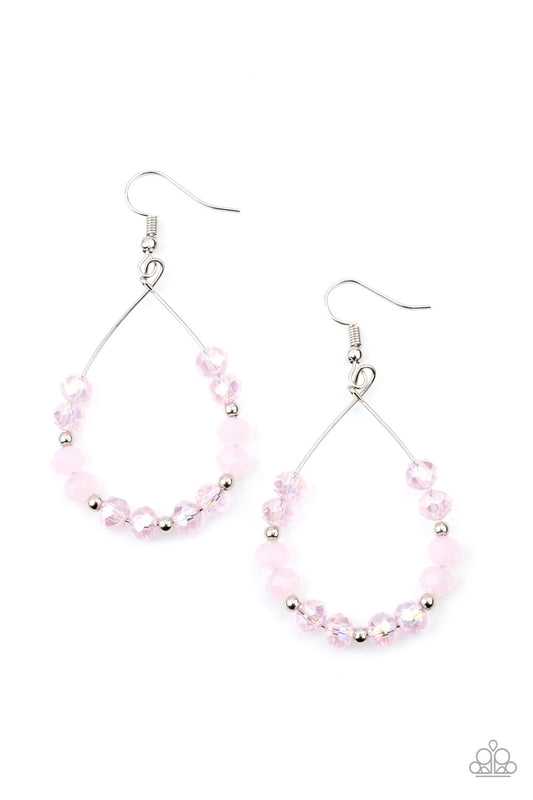 WINK WINK - PINK SLIDING IRIDESCENT BEADS SILVER WIRE TEARDROP EARRINGS