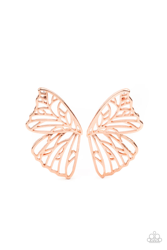 BUTTERFLY FRILLS - COPPER BUTTERFLIES WINGS POST EARRINGS