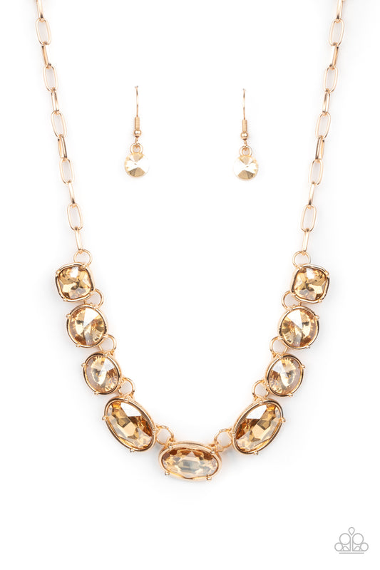 GORGEOUSLY GLACIAL - GOLD IRIDESCENT OVAL RHINESTONES NECKLACE