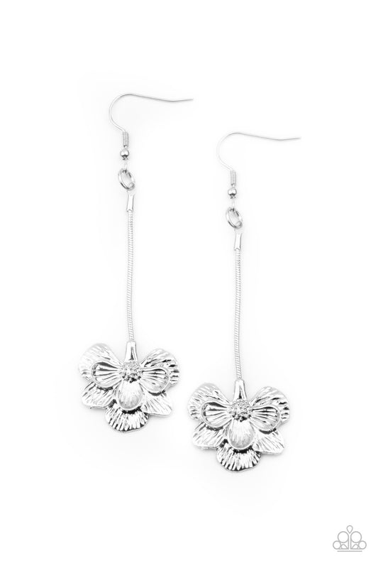 OPULENTLY ORCHID - SILVER FLOWER DANGLE EARRINGS
