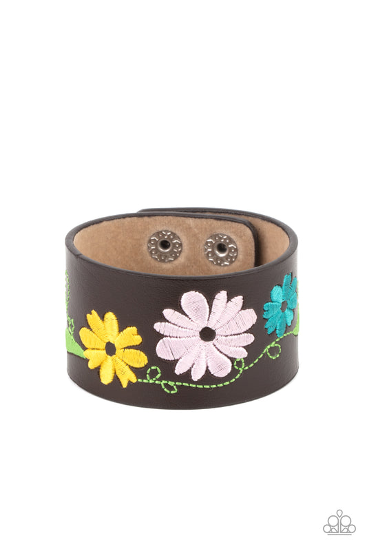WESTERN EDEN - MULTI EMBROIDERED FLORAL LEATHER WRAP BRACELET