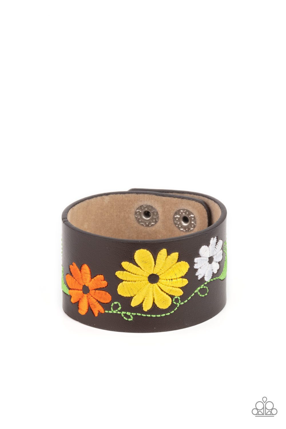 WESTERN EDEN - YELLOW EMBROIDERED FLOWER LEATHER WRAP