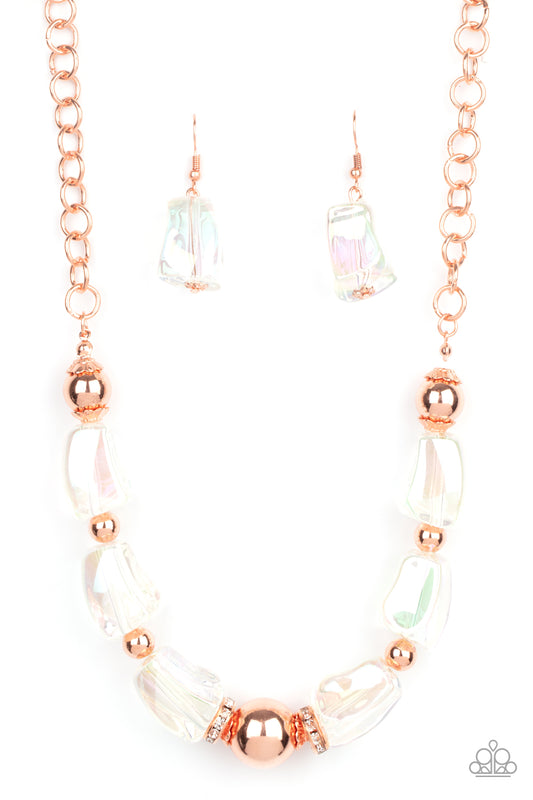 IRIDESCENTLY ICE QUEEN - COPPER IRIDESCENT ACRYLIC BEADS NECKLACE