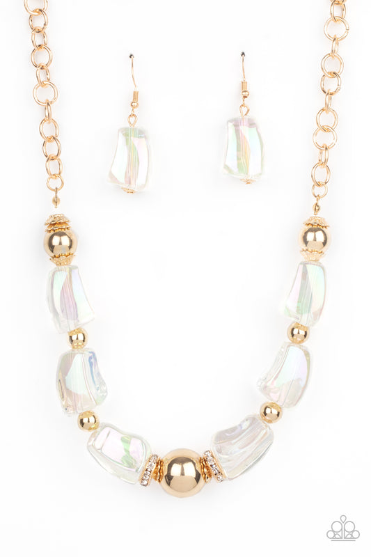 IRIDESCENTLY ICE QUEEN - GOLD IRIDESCENT ACRYLIC NECKLACE
