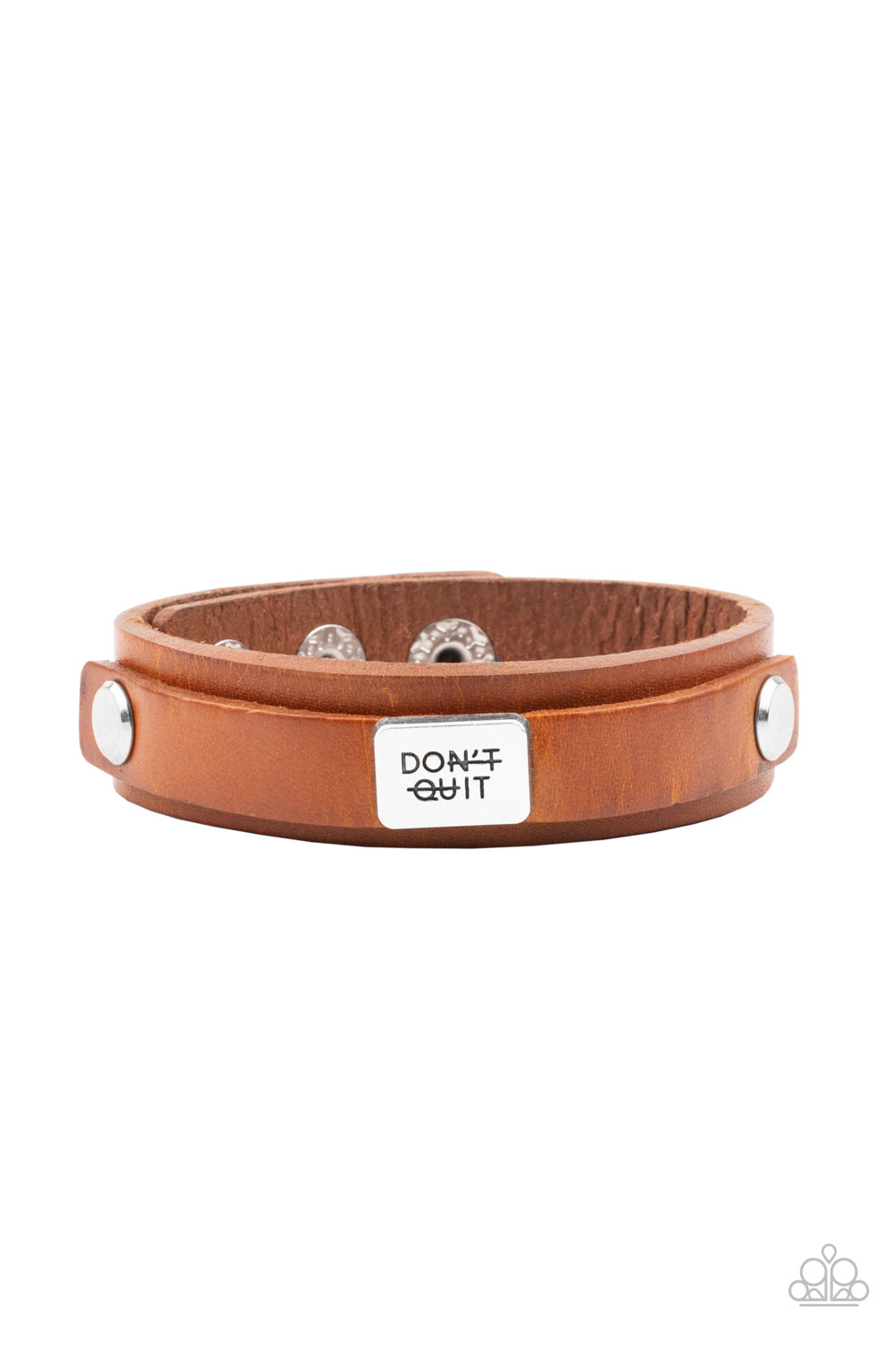 DONT QUIT NOW - BROWN LEATHER INSPIRATIONAL BRACELET