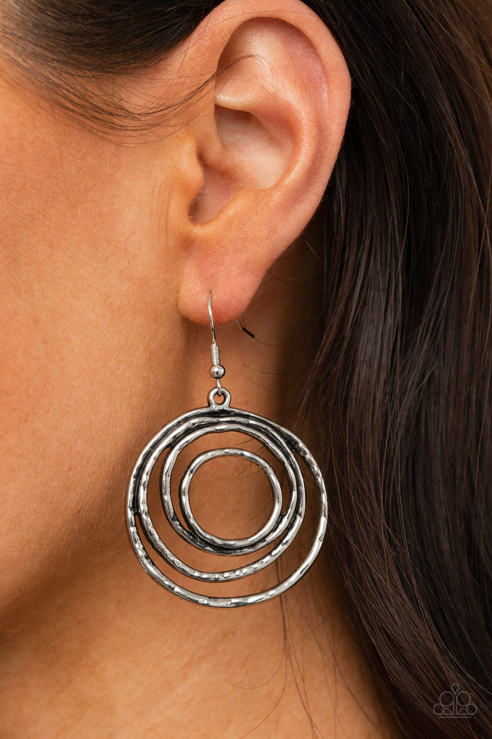 SPIRALING OUT OF CONTROL - SILVER CIRCLES HOOP EARRINGS