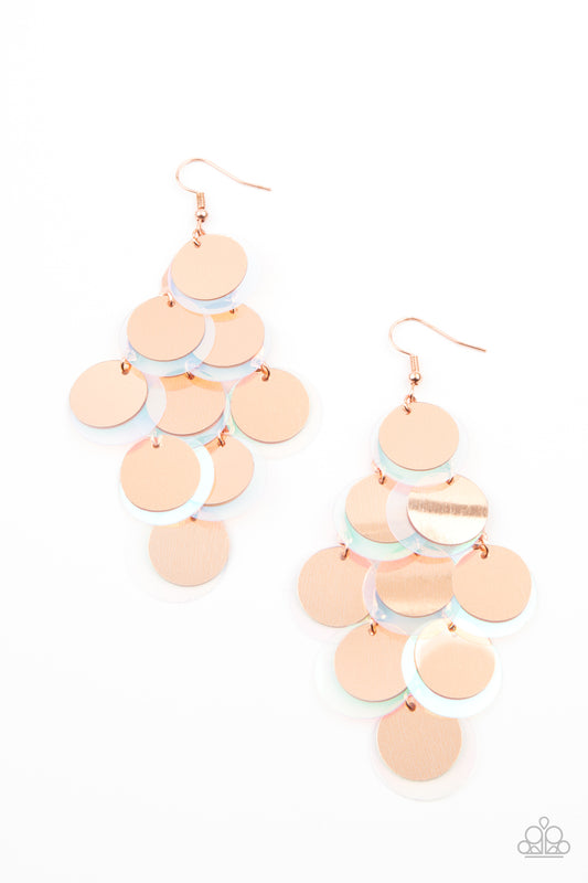SEQUIN SEEKER - COPPER DISCS IRIDESCENT SEQUINS CHIME CASCADE EARRINGS