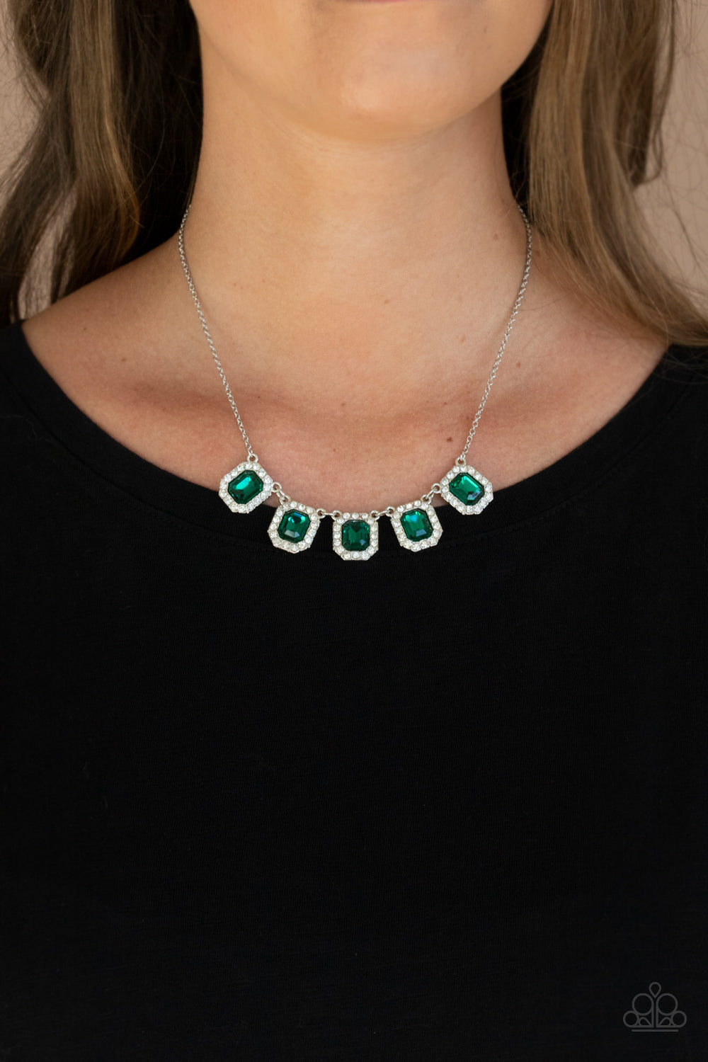 NEXT LEVEL LUSTER - GREEN EMERALD RHINESTONES NECKLACE