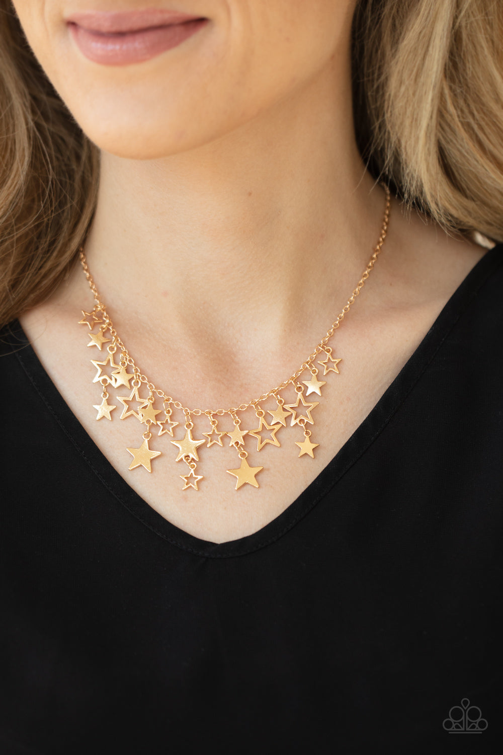 STELLAR STARDOM - GOLD STARS FRINGE NECKLACE