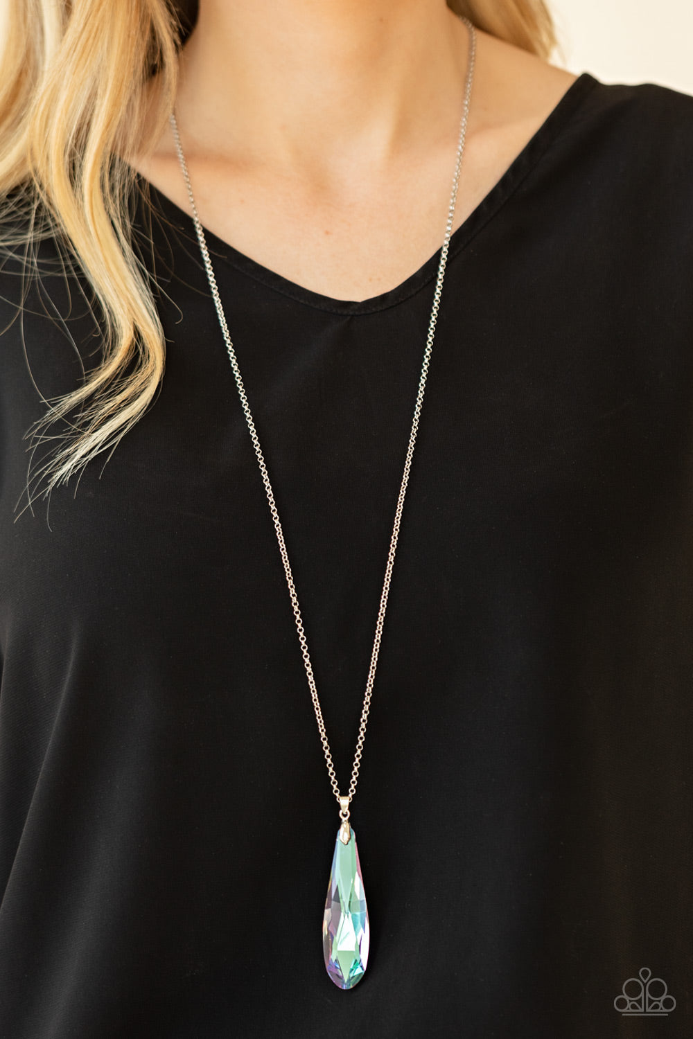 RIVAL-WORTHY REFINEMENT - PURPLE IRIDESCENT TEARDROP NECKLACE