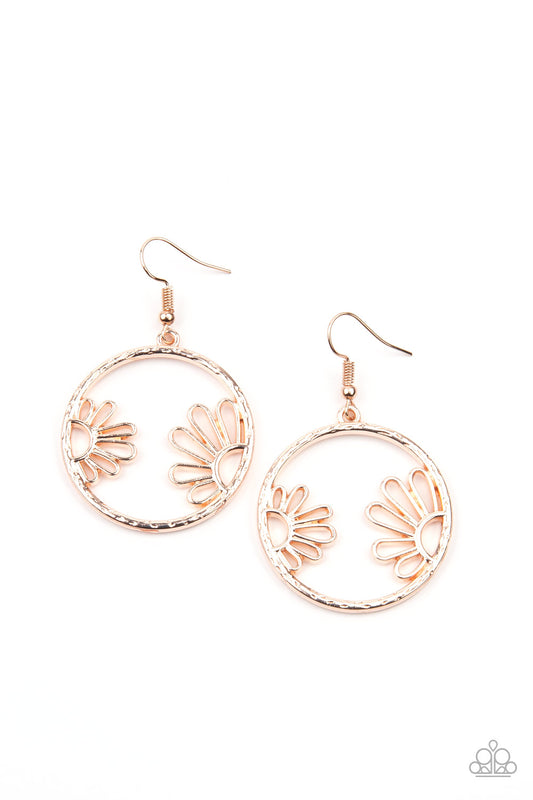 DEMURELY DAISY - ROSE GOLD FLOWER CIRCLE HOOP EARRINGS