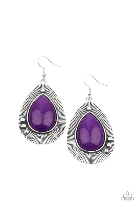 WESTERN FANTASY - PURPLE AMETHYST NATURAL STONE TEARDROP SILVER EARRINGS