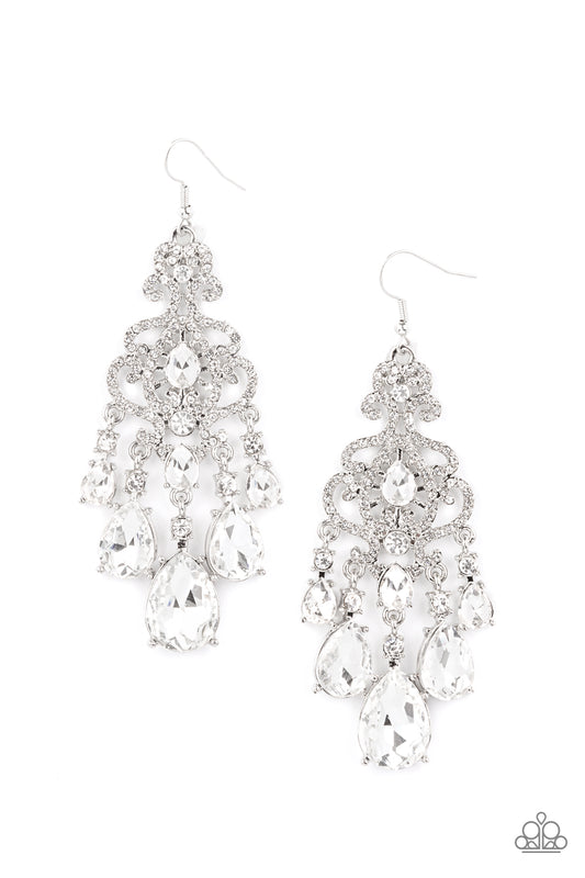 QUEEN OF ALL THINGS SPARKLY - WHITE RHINESTONES CHANDELIER GLAM EARRINGS