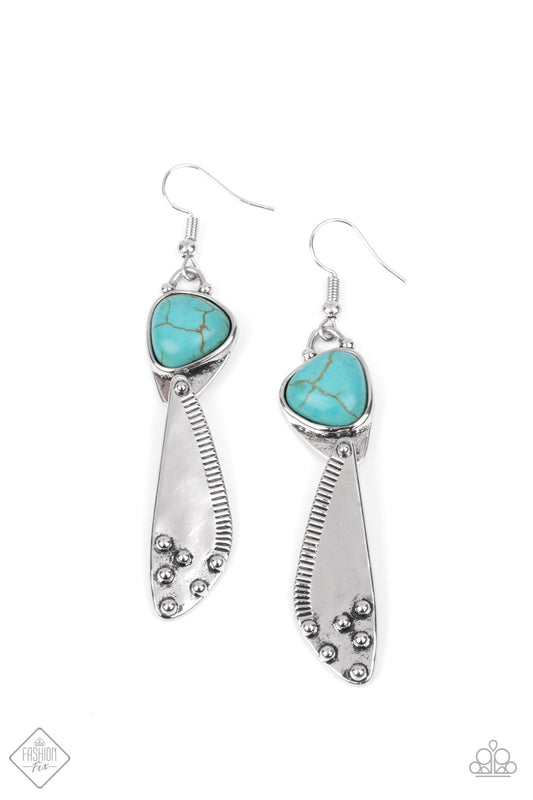GOING-GREEN GODDESS - BLUE TURQUOISE SILVER DOTTED PENDANT FASHION FIX EARRINGS