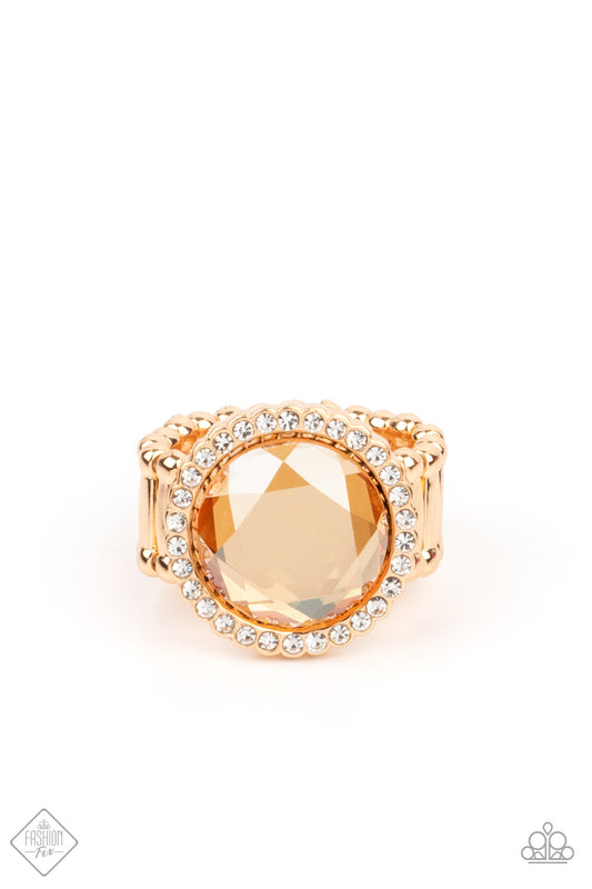 CROWN CULTURE - ROUND CHAMPAGNE GOLD WHITE RHINESTONES RING