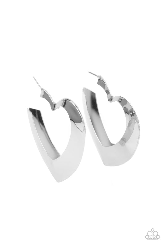 HEART-RACING RADIANCE - SILVER SHINY HEART HOOP EARRINGS