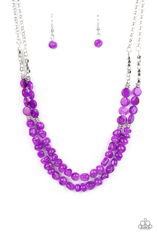 STAYCATION STATUS - PURPLE SHELL BEADS DOUBLE LAYER NECKLACE