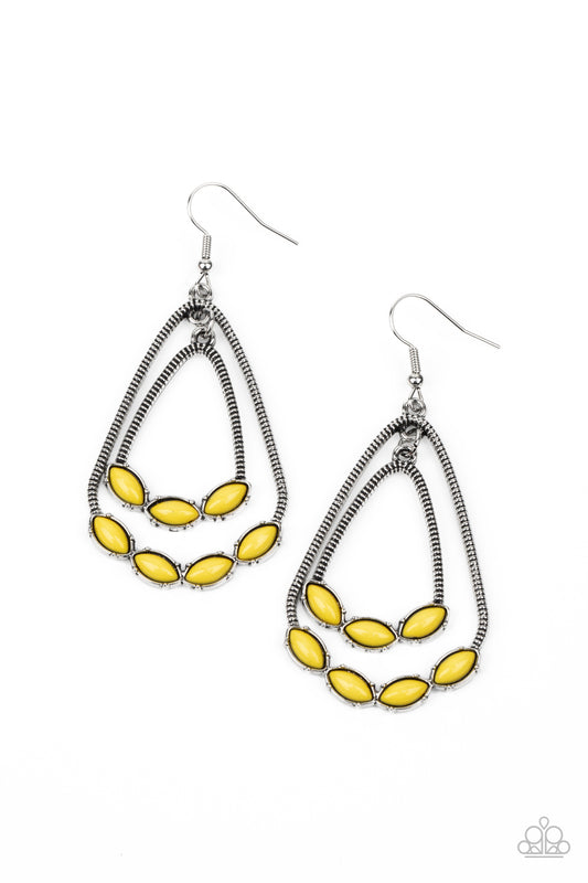 SUMMER STAYCATION - YELLOW BEADS DOUBLE TEARDROP SILVER EARRINGS
