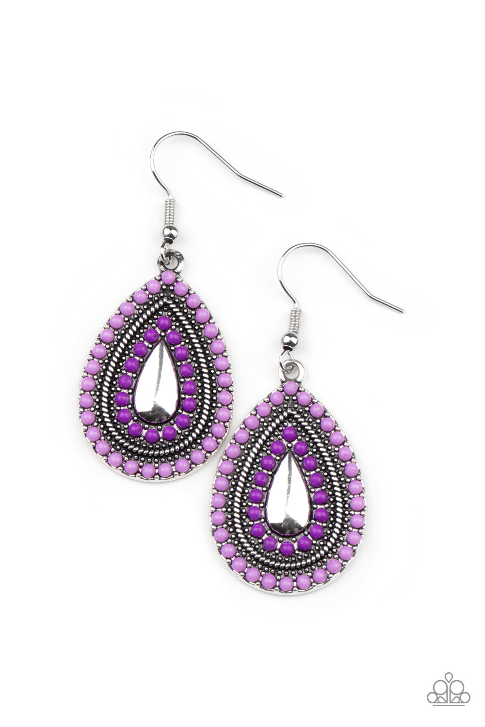 BEADED BONANZA - PURPLE BEADS TEARDROP EARRINGS