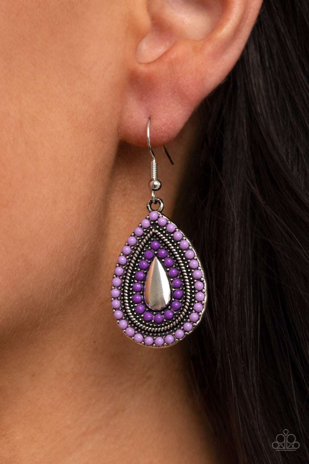 BEADED BONANZA - PURPLE BEADS TEARDROP EARRINGS
