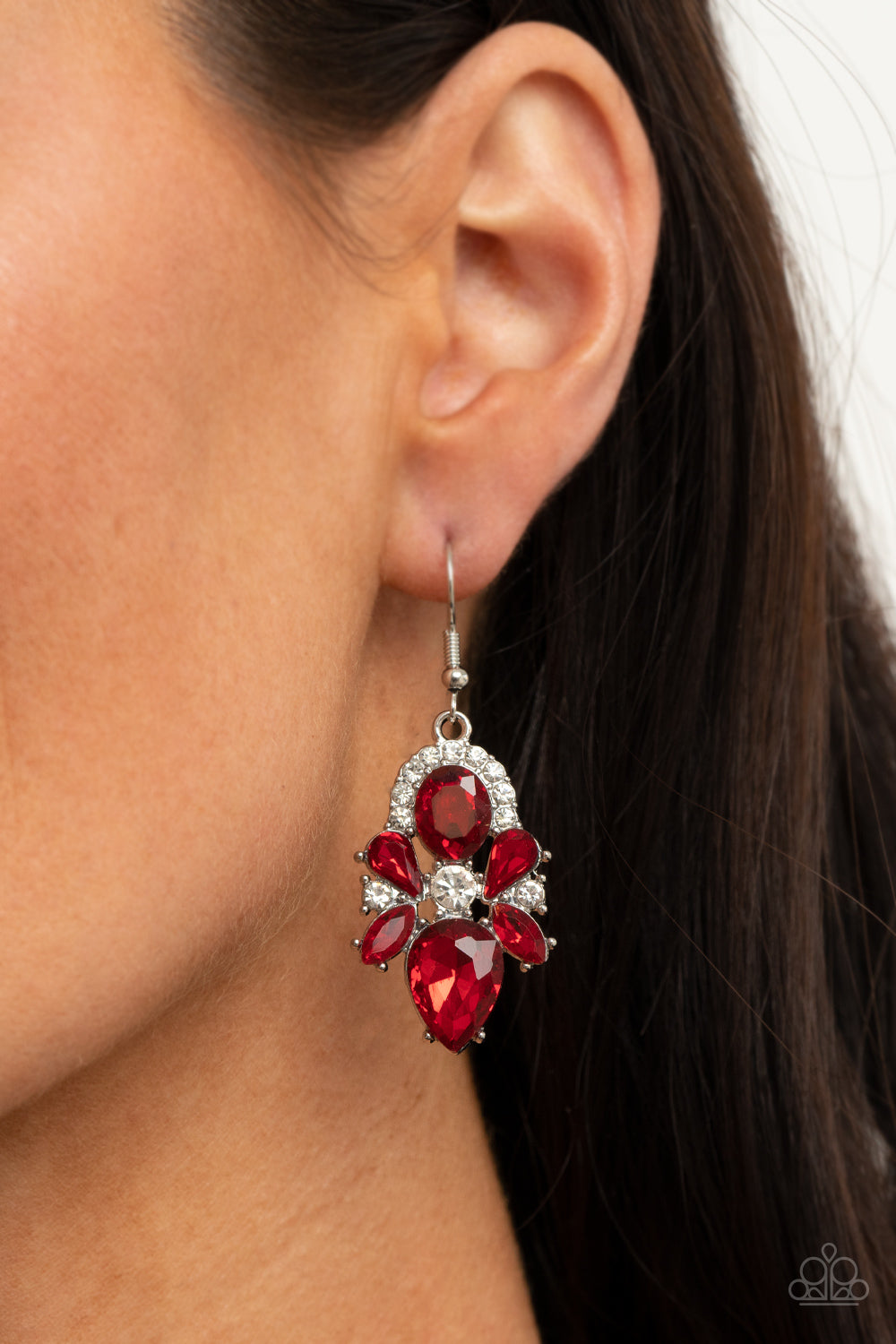 STUNNING STARLET - RED RUBY RHINESTONES ANGEL SHAPE EARRINGS