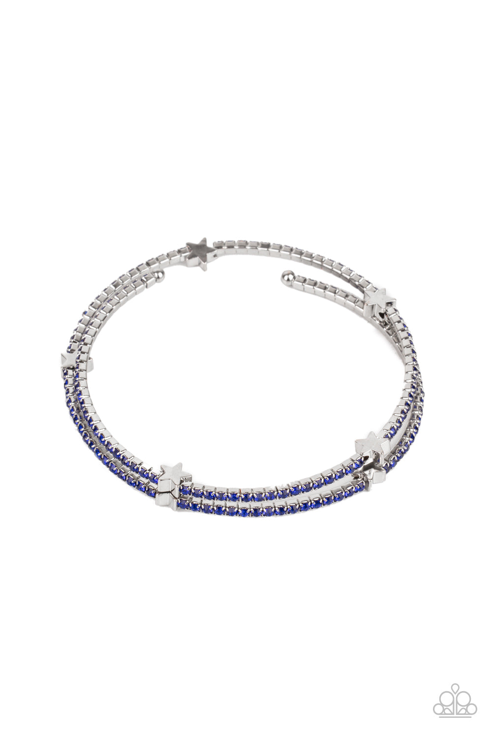 LET FREEDOM BLING - BLUE SAPPHIRE RHINESTONES SILVER STARS COIL BRACELET